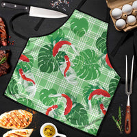 Lime Palaka Hawaii Aloha Apron Koi Pond Mix Monstera - Polynesian Pride