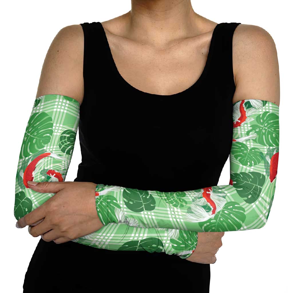 Lime Palaka Hawaii Aloha Arm Sleeves Koi Pond Mix Monstera - Polynesian Pride