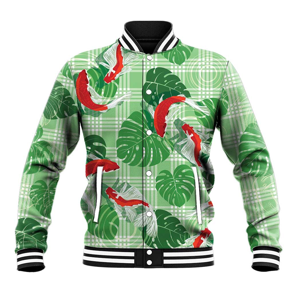 Lime Palaka Hawaii Aloha Baseball Jacket Koi Pond Mix Monstera - Polynesian Pride