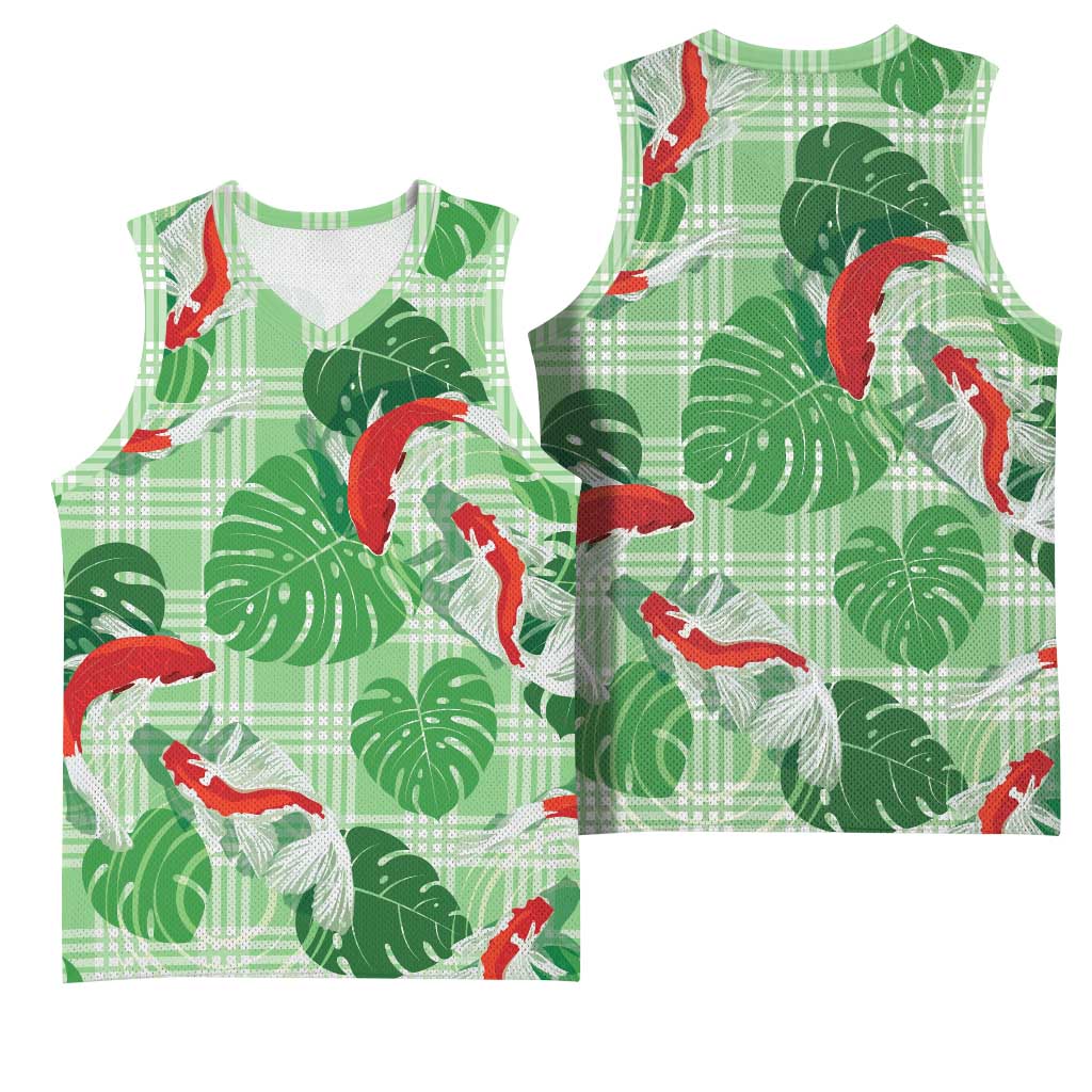 Lime Palaka Hawaii Aloha Basketball Jersey Koi Pond Mix Monstera - Polynesian Pride