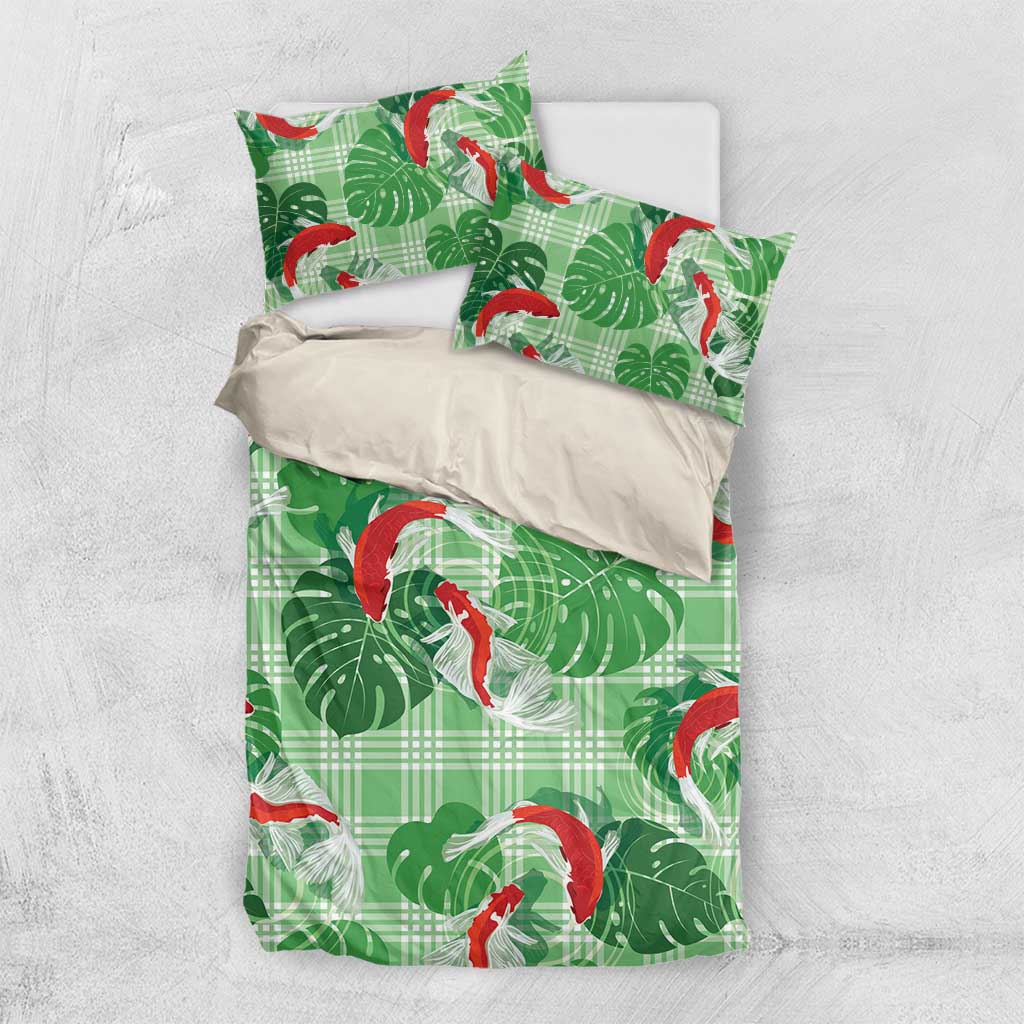 Lime Palaka Hawaii Aloha Bedding Set Koi Pond Mix Monstera - Polynesian Pride