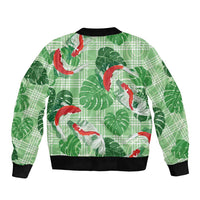 Lime Palaka Hawaii Aloha Bomber Jacket Koi Pond Mix Monstera - Polynesian Pride