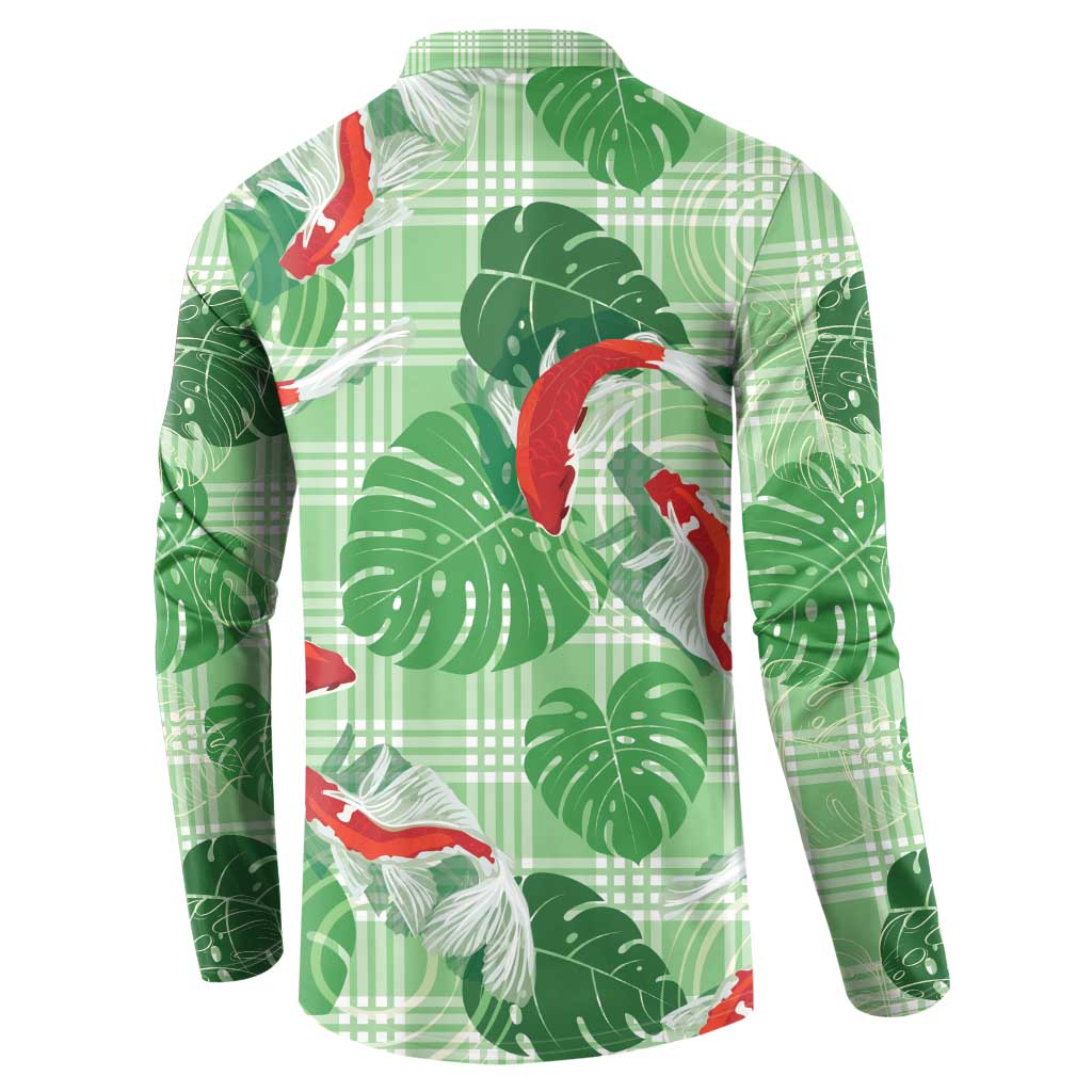 Lime Palaka Hawaii Aloha Button Sweatshirt Koi Pond Mix Monstera - Polynesian Pride