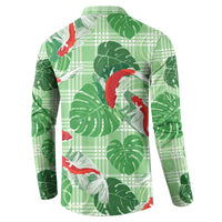 Lime Palaka Hawaii Aloha Button Sweatshirt Koi Pond Mix Monstera - Polynesian Pride