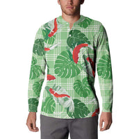 Lime Palaka Hawaii Aloha Button Sweatshirt Koi Pond Mix Monstera - Polynesian Pride