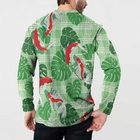 Lime Palaka Hawaii Aloha Button Sweatshirt Koi Pond Mix Monstera - Polynesian Pride