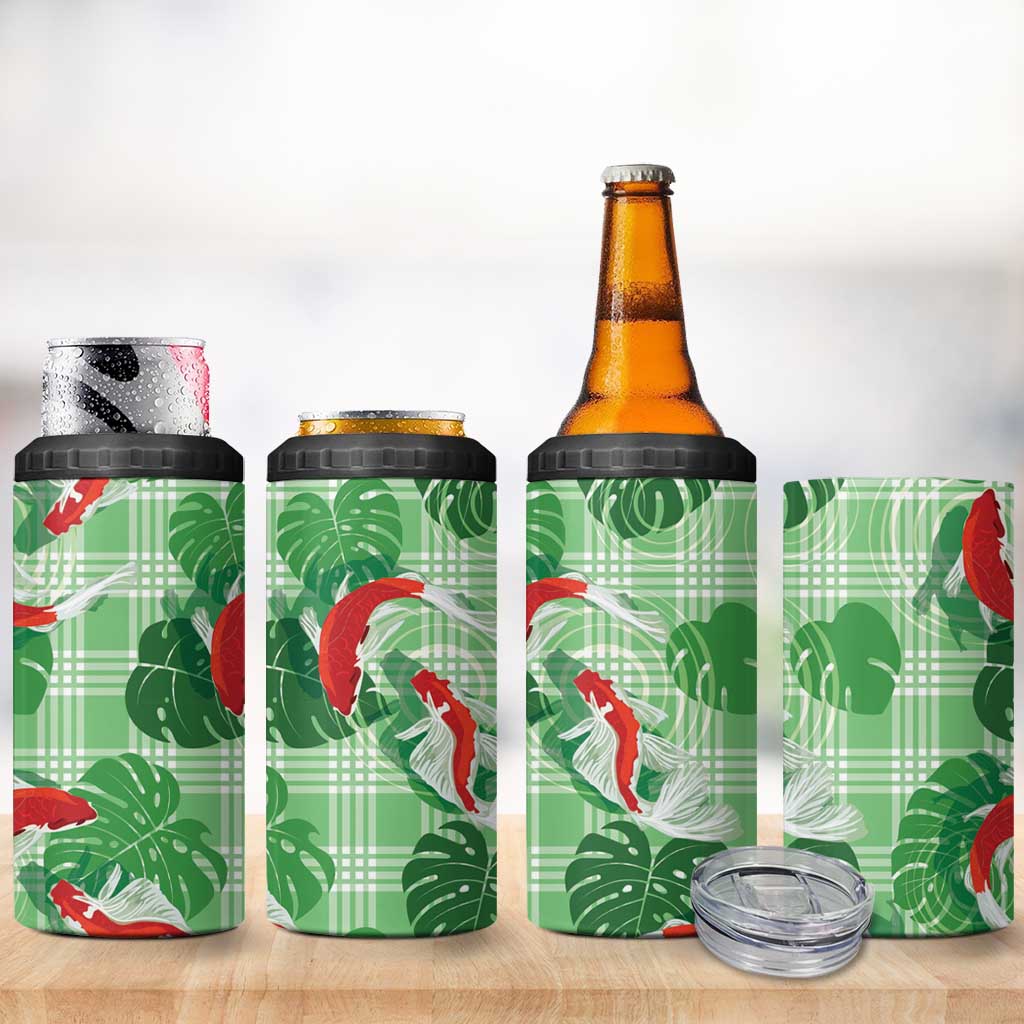 Lime Palaka Hawaii Aloha 4 in 1 Can Cooler Tumbler Koi Pond Mix Monstera - Polynesian Pride