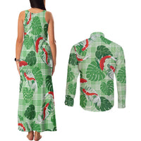 Lime Palaka Hawaii Aloha Couples Matching Tank Maxi Dress and Long Sleeve Button Shirt Koi Pond Mix Monstera - Polynesian Pride
