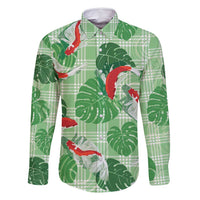 Lime Palaka Hawaii Aloha Family Matching Long Sleeve Bodycon Dress and Hawaiian Shirt Koi Pond Mix Monstera - Polynesian Pride