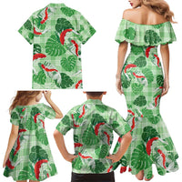 Lime Palaka Hawaii Aloha Family Matching Mermaid Dress and Hawaiian Shirt Koi Pond Mix Monstera - Polynesian Pride