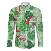Lime Palaka Hawaii Aloha Family Matching Off The Shoulder Long Sleeve Dress and Hawaiian Shirt Koi Pond Mix Monstera - Polynesian Pride
