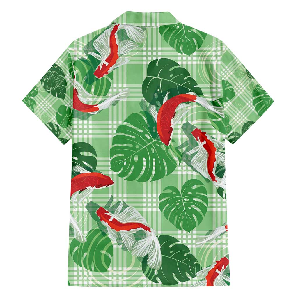 Lime Palaka Hawaii Aloha Family Matching Off Shoulder Maxi Dress and Hawaiian Shirt Koi Pond Mix Monstera - Polynesian Pride