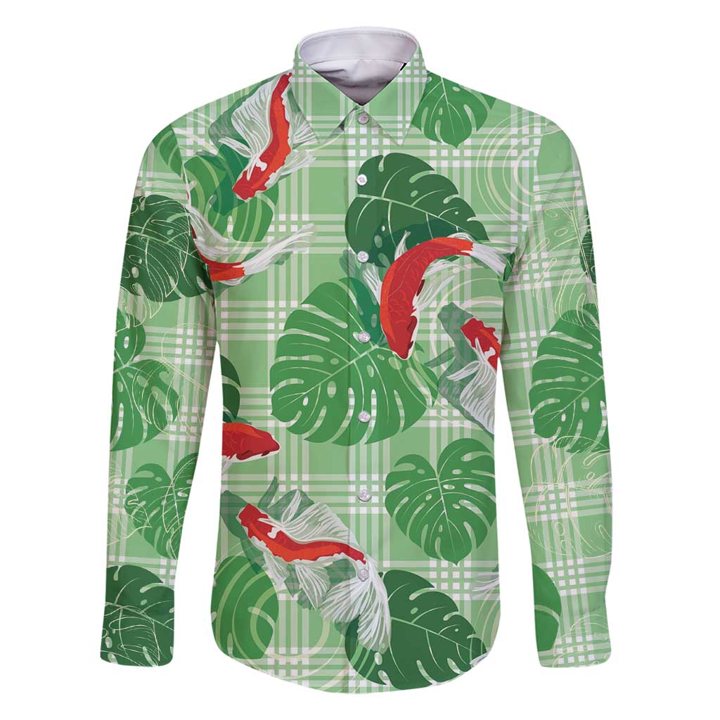 Lime Palaka Hawaii Aloha Family Matching Off Shoulder Short Dress and Hawaiian Shirt Koi Pond Mix Monstera - Polynesian Pride