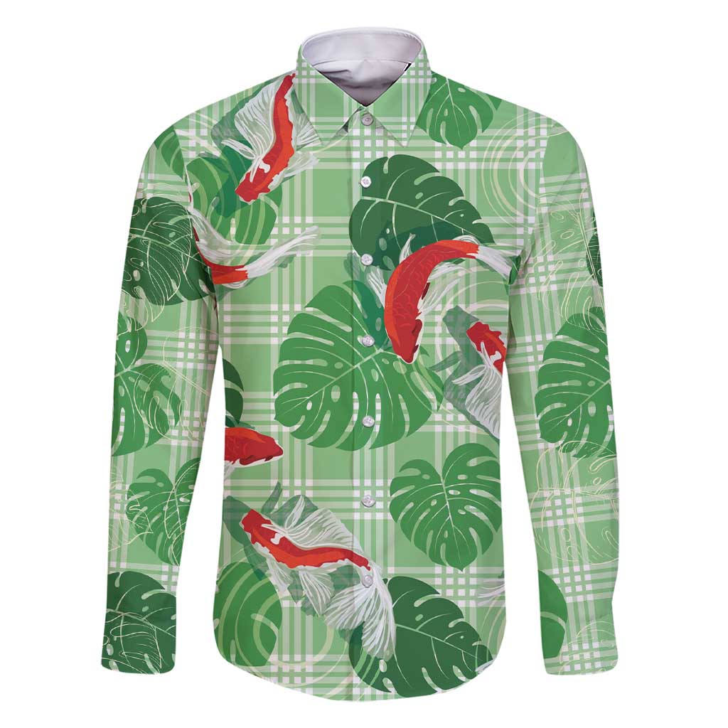 Lime Palaka Hawaii Aloha Family Matching Short Sleeve Bodycon Dress and Hawaiian Shirt Koi Pond Mix Monstera - Polynesian Pride