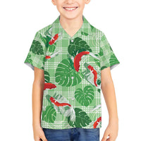 Lime Palaka Hawaii Aloha Family Matching Tank Maxi Dress and Hawaiian Shirt Koi Pond Mix Monstera - Polynesian Pride