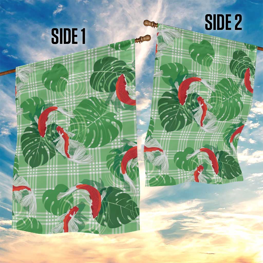 Lime Palaka Hawaii Aloha Garden Flag Koi Pond Mix Monstera - Polynesian Pride