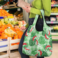 Lime Palaka Hawaii Aloha Grocery Bag Koi Pond Mix Monstera - Polynesian Pride