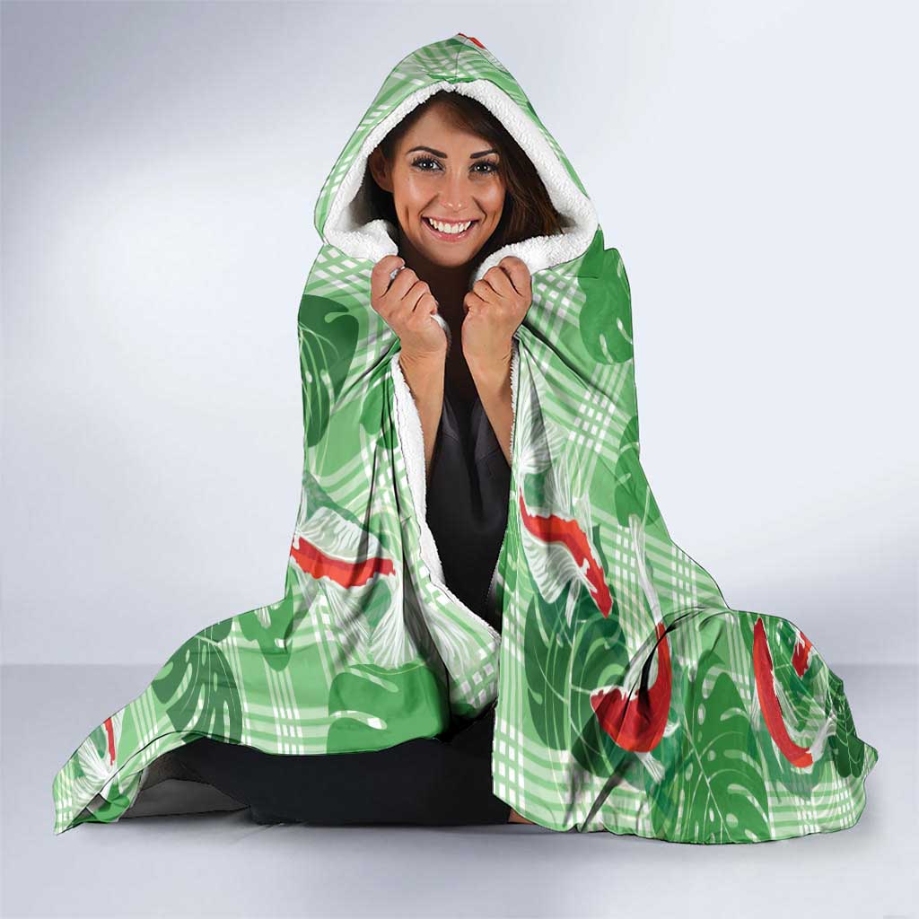 Lime Palaka Hawaii Aloha Hooded Blanket Koi Pond Mix Monstera - Polynesian Pride