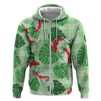 Lime Palaka Hawaii Aloha Hoodie Koi Pond Mix Monstera - Polynesian Pride
