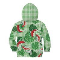 Lime Palaka Hawaii Aloha Kid Hoodie Koi Pond Mix Monstera - Polynesian Pride