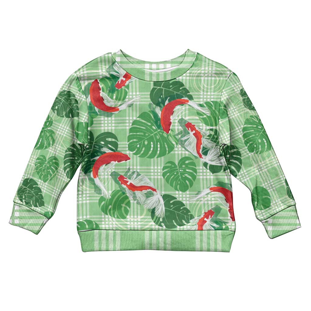 Lime Palaka Hawaii Aloha Kid Ugly Christmas Sweater Koi Pond Mix Monstera - Polynesian Pride
