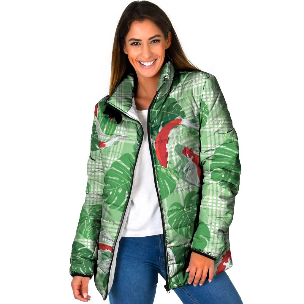 Lime Palaka Hawaii Aloha Padded Jacket Koi Pond Mix Monstera - Polynesian Pride