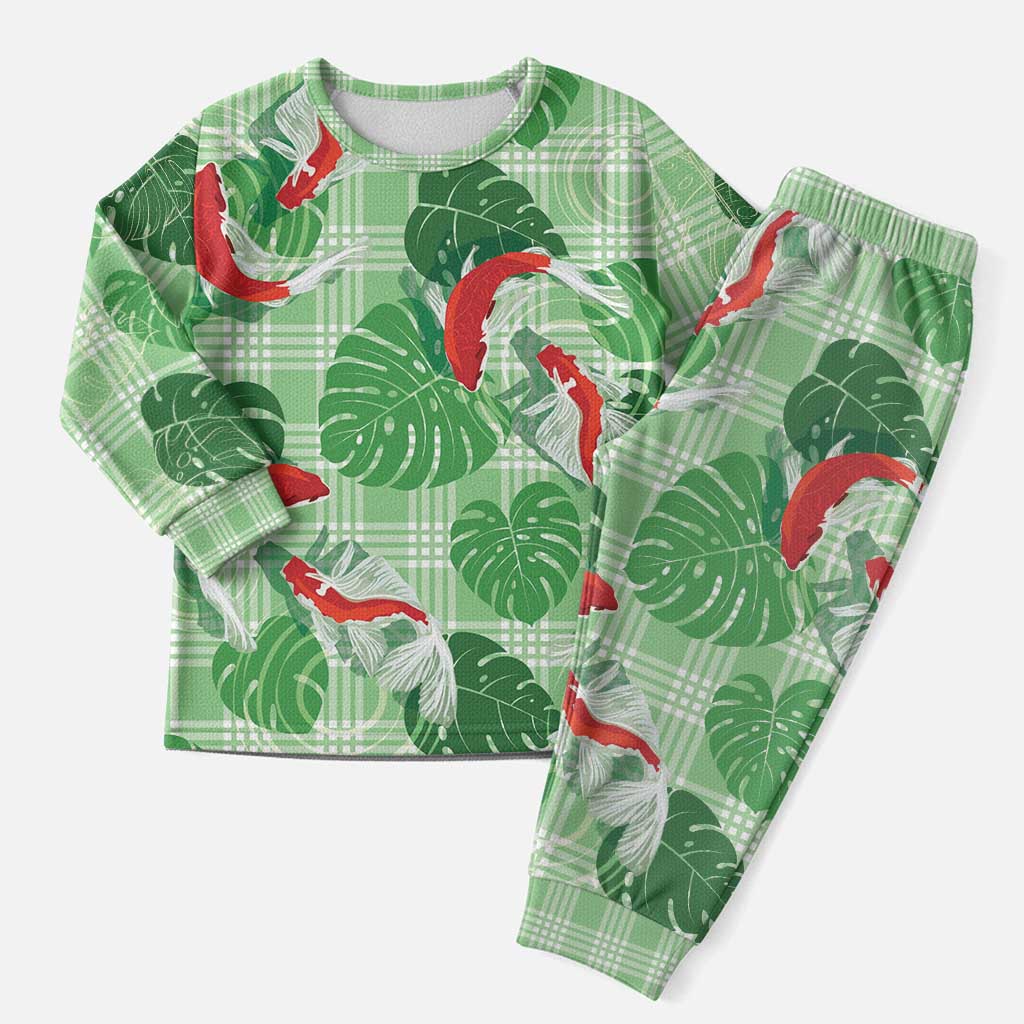 Lime Palaka Hawaii Aloha Christmas Pajama Set Koi Pond Mix Monstera - Polynesian Pride