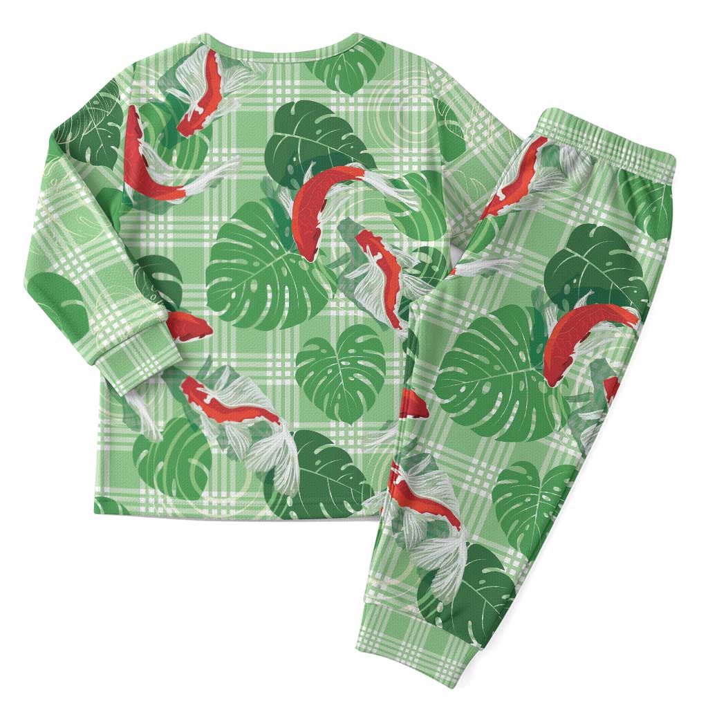 Lime Palaka Hawaii Aloha Christmas Pajama Set Koi Pond Mix Monstera - Polynesian Pride