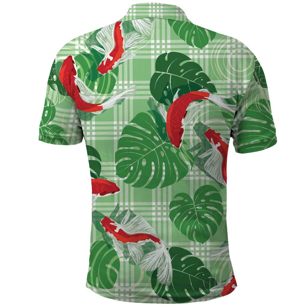 Lime Palaka Hawaii Aloha Polo Shirt Koi Pond Mix Monstera - Polynesian Pride