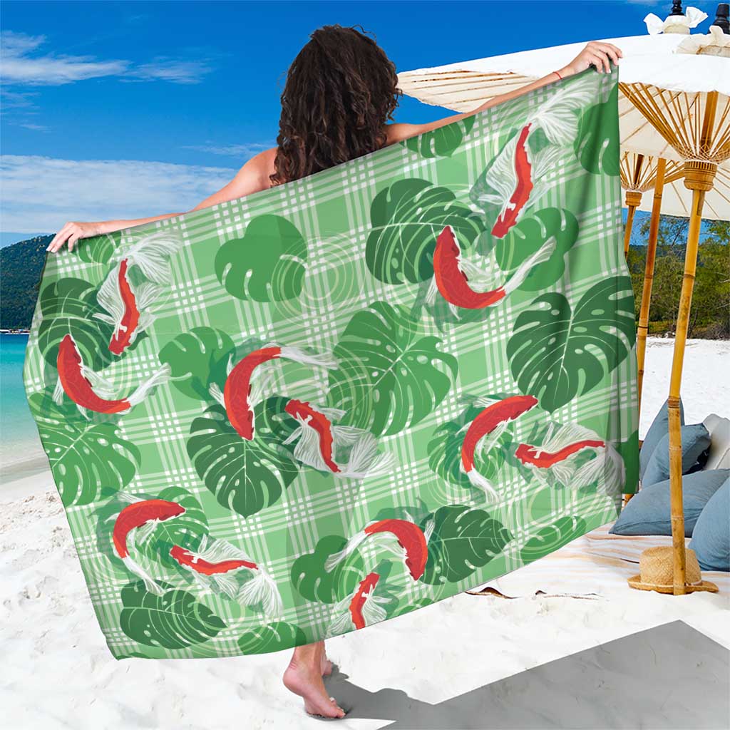 Lime Palaka Hawaii Aloha Sarong Koi Pond Mix Monstera - Polynesian Pride