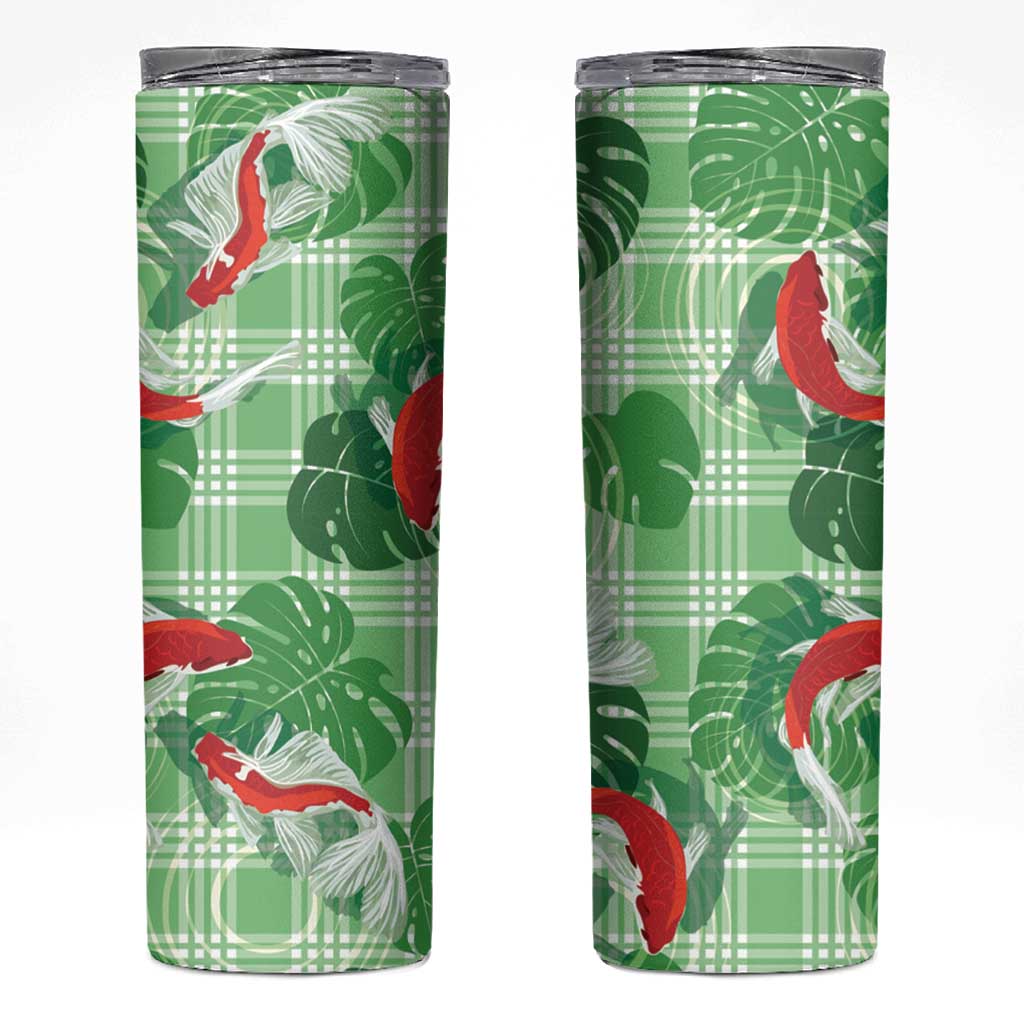 Lime Palaka Hawaii Aloha Skinny Tumbler Koi Pond Mix Monstera - Polynesian Pride