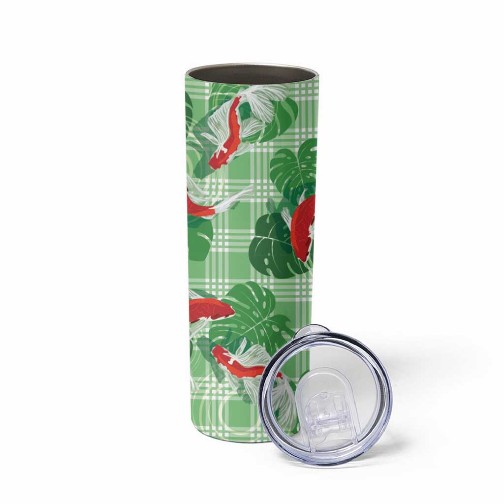 Lime Palaka Hawaii Aloha Skinny Tumbler Koi Pond Mix Monstera - Polynesian Pride