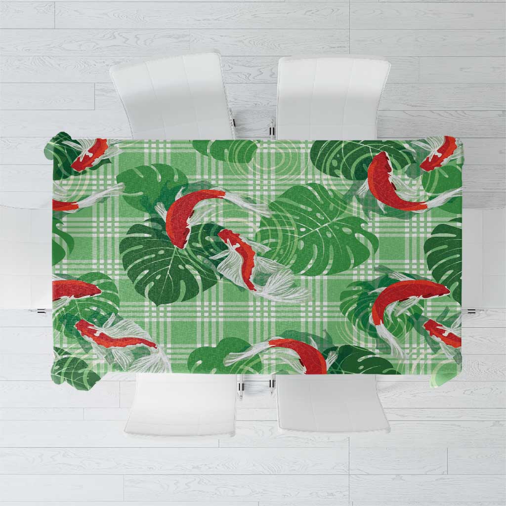 Lime Palaka Hawaii Aloha Tablecloth Koi Pond Mix Monstera - Polynesian Pride