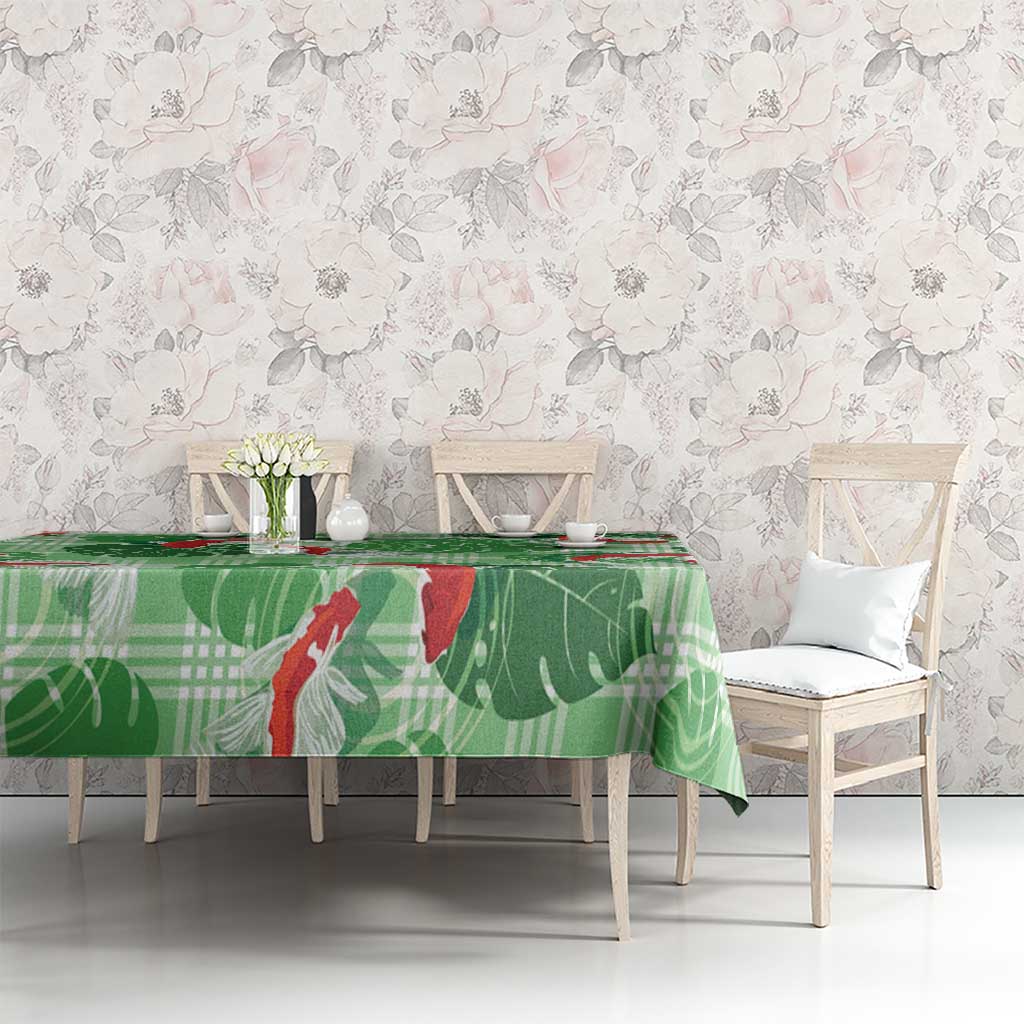 Lime Palaka Hawaii Aloha Tablecloth Koi Pond Mix Monstera - Polynesian Pride