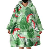 Lime Palaka Hawaii Aloha Wearable Blanket Hoodie Koi Pond Mix Monstera - Polynesian Pride