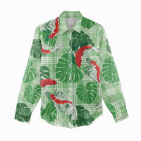 Lime Palaka Hawaii Aloha Women Casual Shirt Koi Pond Mix Monstera - Polynesian Pride