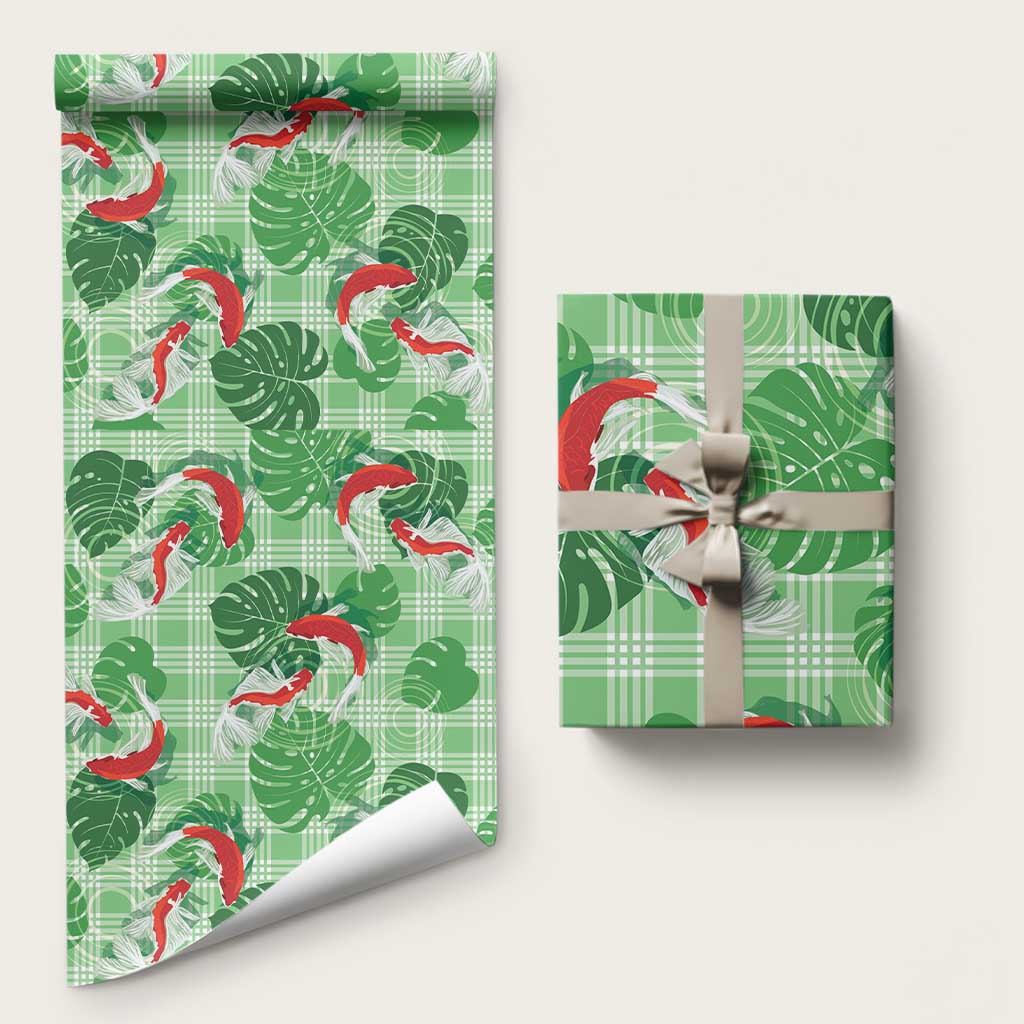 Lime Palaka Hawaii Aloha Wrapping Paper Koi Pond Mix Monstera LT7 58" × 23" Lime Green - Polynesian Pride