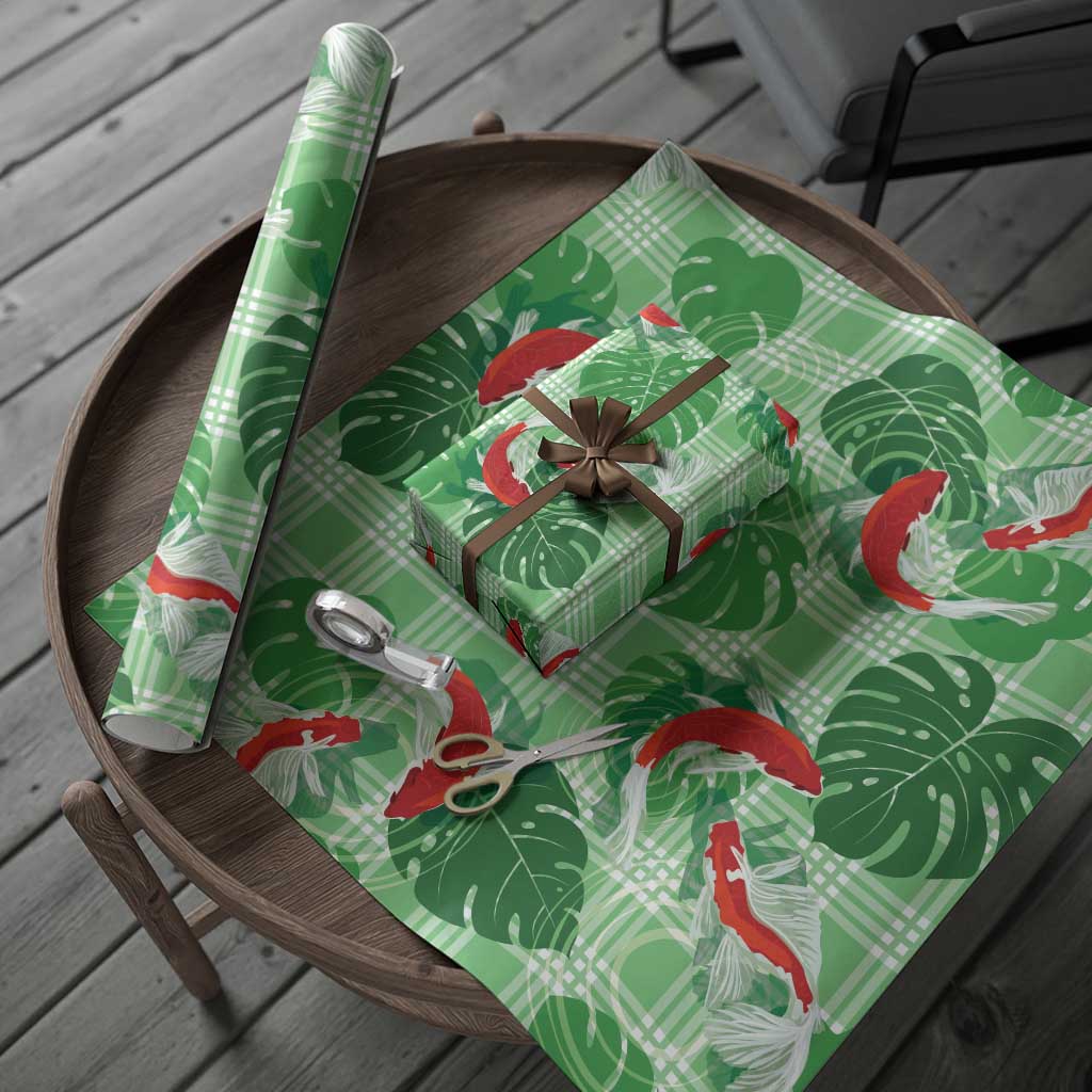 Lime Palaka Hawaii Aloha Wrapping Paper Koi Pond Mix Monstera LT7 - Polynesian Pride