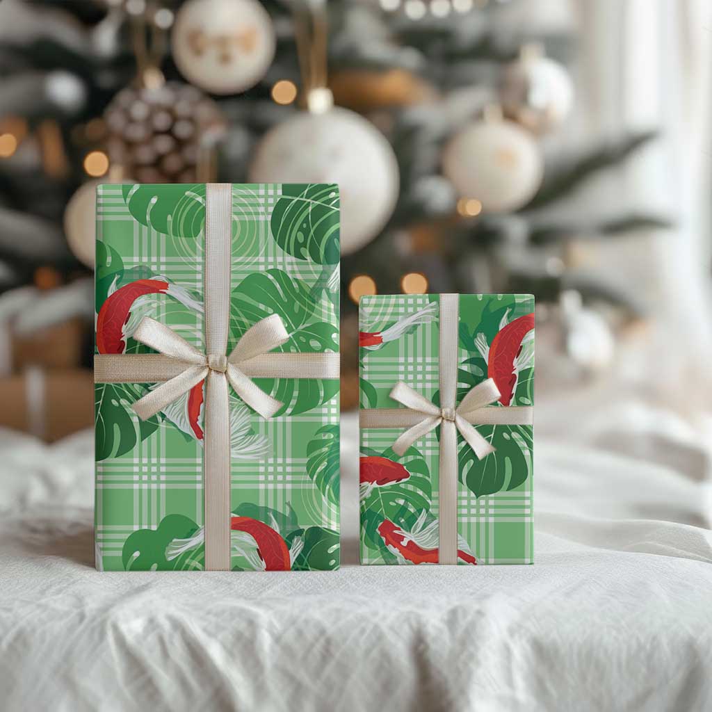 Lime Palaka Hawaii Aloha Wrapping Paper Koi Pond Mix Monstera LT7 - Polynesian Pride