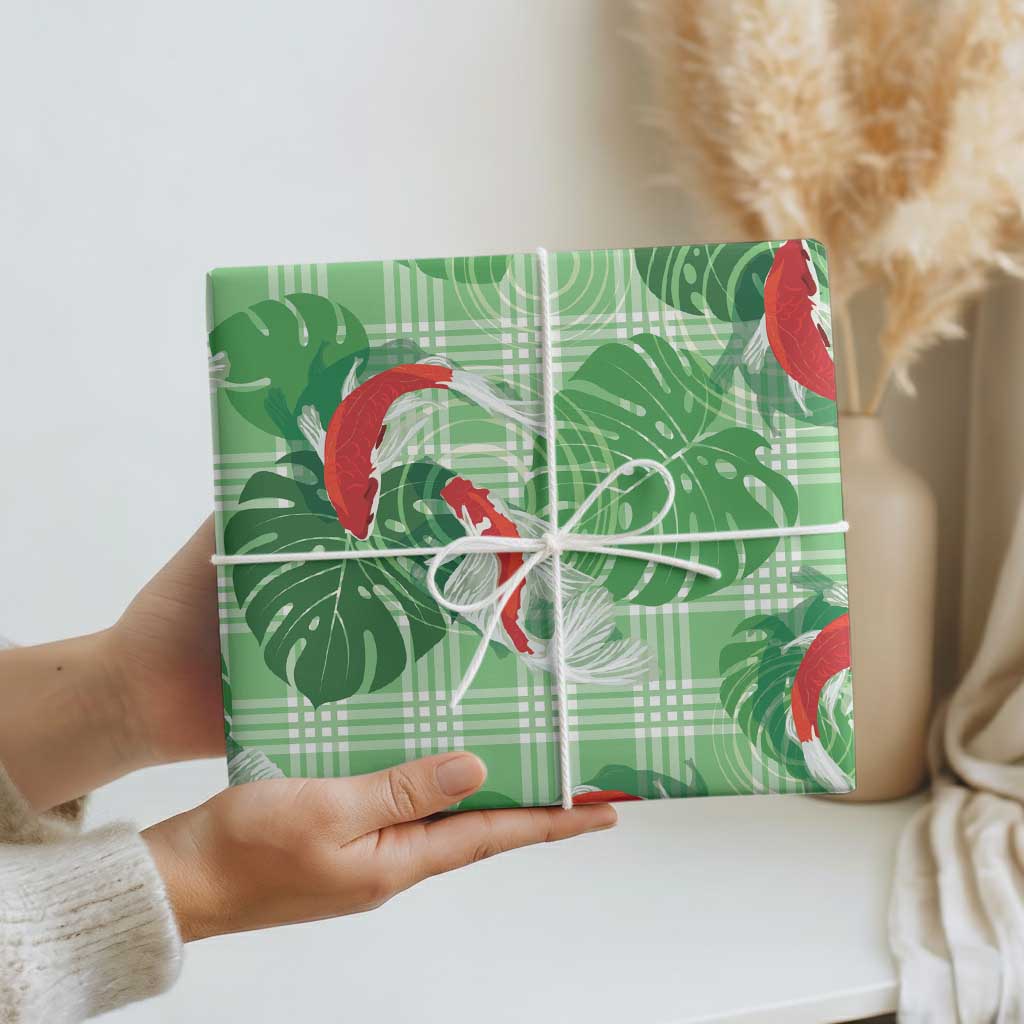 Lime Palaka Hawaii Aloha Wrapping Paper Koi Pond Mix Monstera LT7 - Polynesian Pride