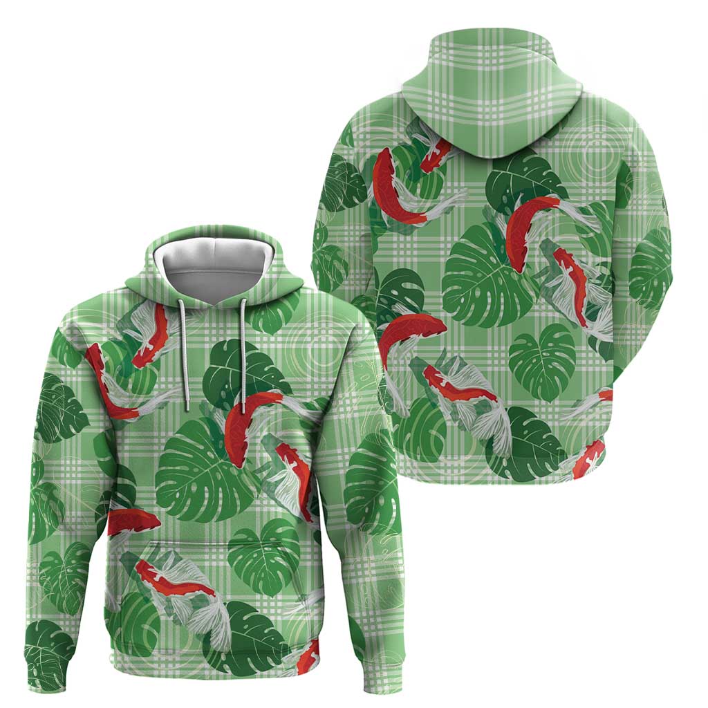 Lime Palaka Hawaii Aloha Zip Hoodie Koi Pond Mix Monstera - Polynesian Pride