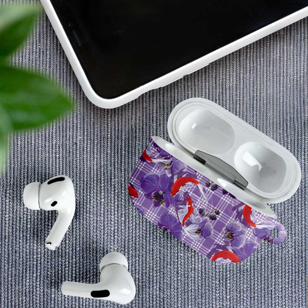 Lavender Palaka Hawaii Aloha AirPods Case Koi Pond Mix Orchids - Polynesian Pride