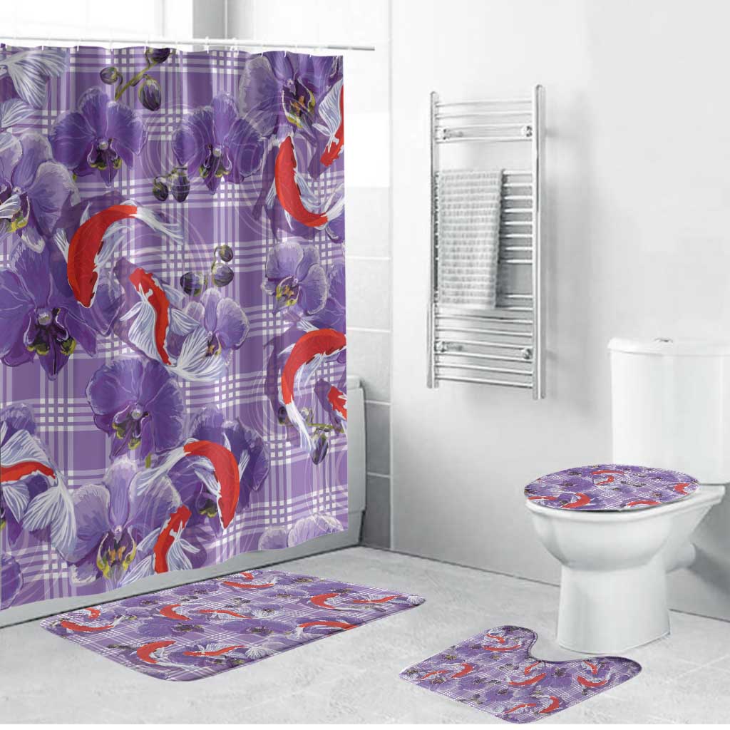 Lavender Palaka Hawaii Aloha Bathroom Set Koi Pond Mix Orchids - Polynesian Pride
