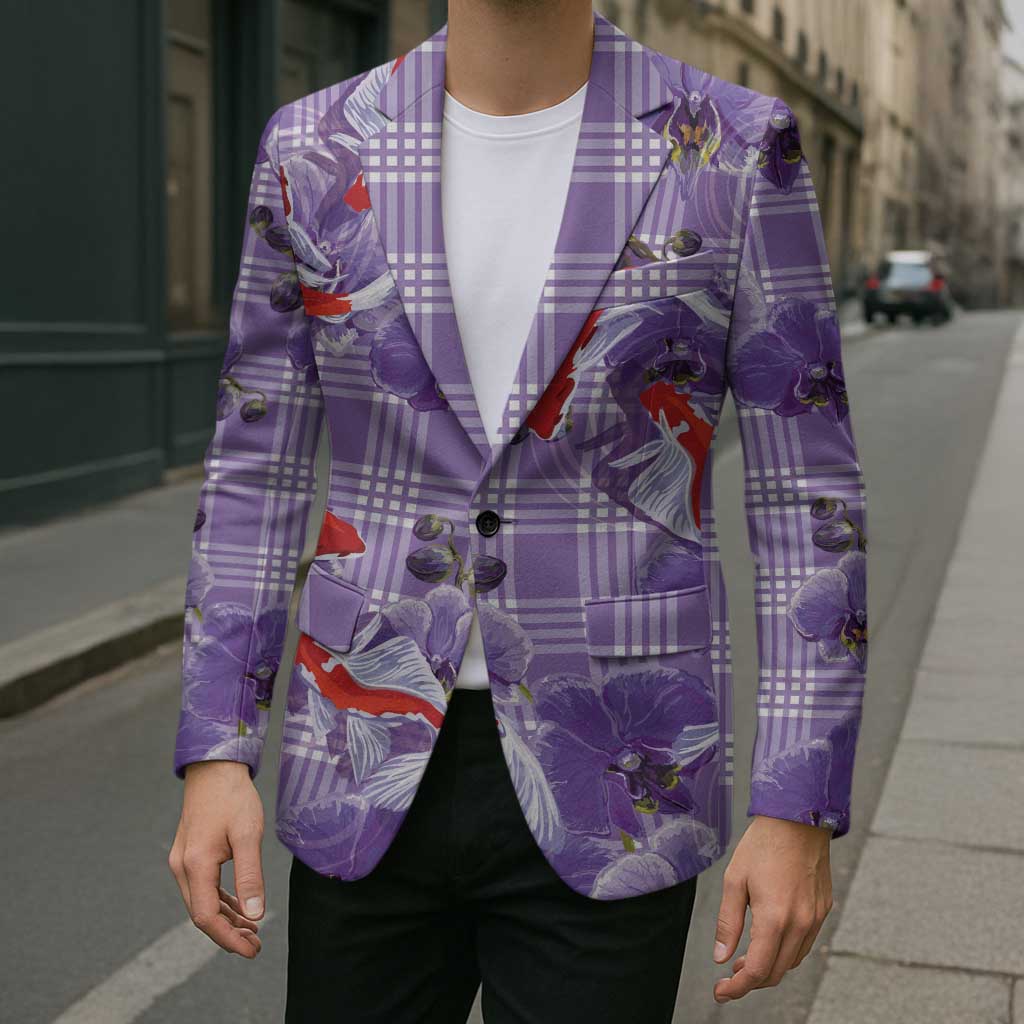 Lavender Palaka Hawaii Aloha Blazer Koi Pond Mix Orchids - Polynesian Pride
