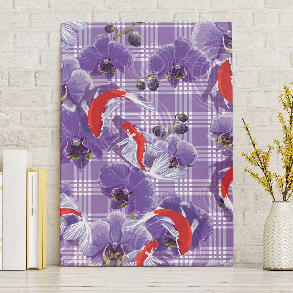 Lavender Palaka Hawaii Aloha Canvas Wall Art Koi Pond Mix Orchids - Polynesian Pride