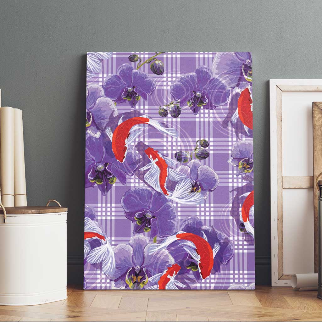 Lavender Palaka Hawaii Aloha Canvas Wall Art Koi Pond Mix Orchids - Polynesian Pride