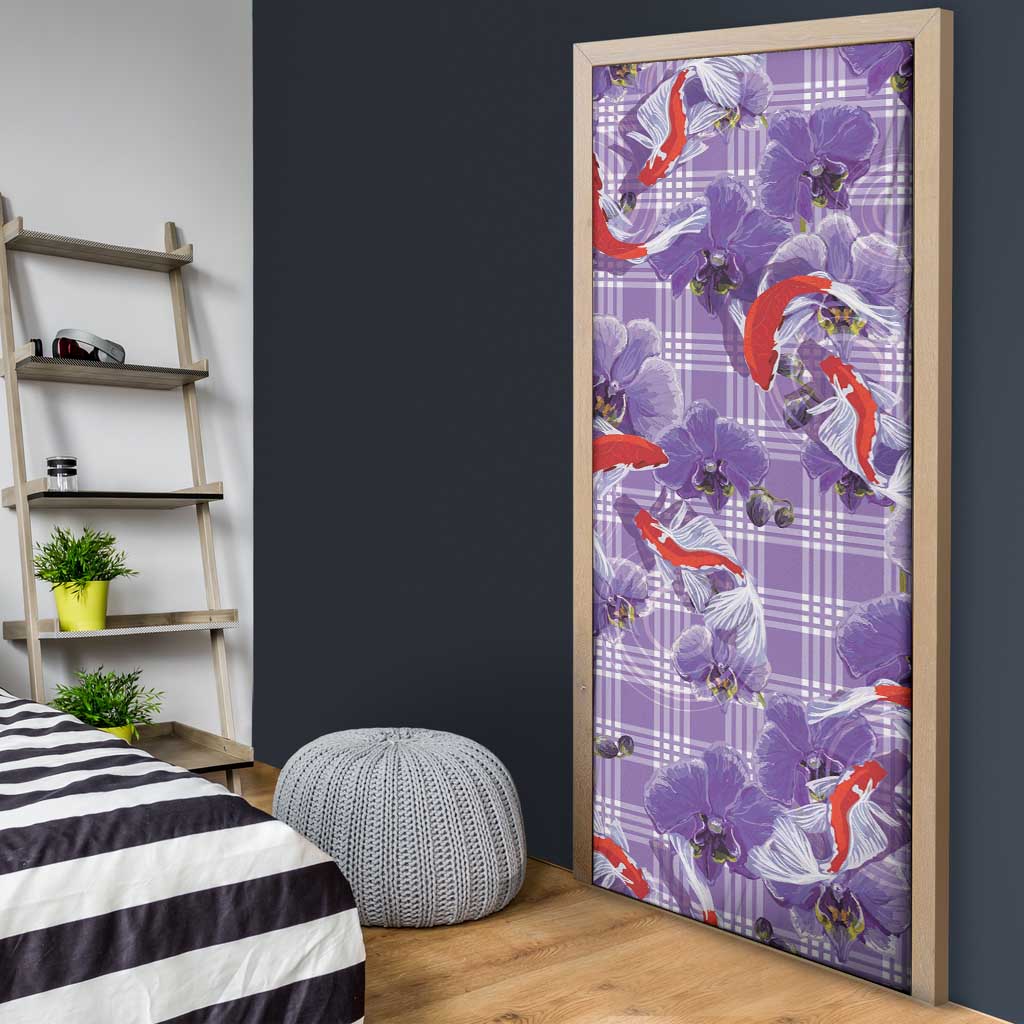 Lavender Palaka Hawaii Aloha Door Cover Koi Pond Mix Orchids - Polynesian Pride