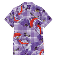 Lavender Palaka Hawaii Aloha Family Matching Off Shoulder Maxi Dress and Hawaiian Shirt Koi Pond Mix Orchids - Polynesian Pride