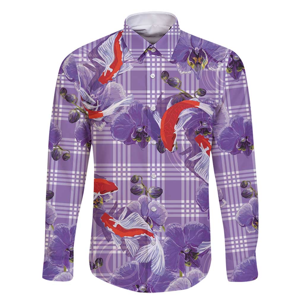 Lavender Palaka Hawaii Aloha Family Matching Tank Maxi Dress and Hawaiian Shirt Koi Pond Mix Orchids - Polynesian Pride