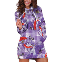 Lavender Palaka Hawaii Aloha Hoodie Dress Koi Pond Mix Orchids - Polynesian Pride